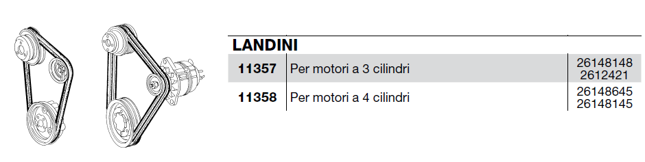 Courroie LANDINI (moteurs 3 cylindres : CERMAG 11357 / LANDINI 26148148 2612421 - 4 cylindres : CERMAG 11358 / LANDINI 26148645 - 26148145)