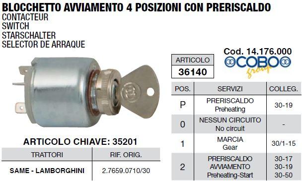 Contacteur a clé COBO 14.176.000 / SAME LAMBORGHINI 2.7659.0710/30