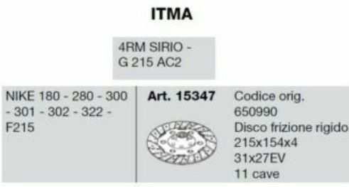 CERMAG 15347  / Disque embrayage ITMA NIKE 180 280 300 301 302 322 F215 - OEM 650990 (Ø215x154x4 11 cannelures Ø31x27)