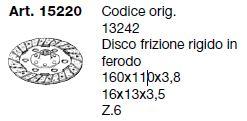 Disque embrayage PINZA GRILLO Motoculteur 131 / Ø160x110x3.8 - 6 cannelures (Ø16xØ13mm) CERMAG 15220 / PINZA GRILLO 13242