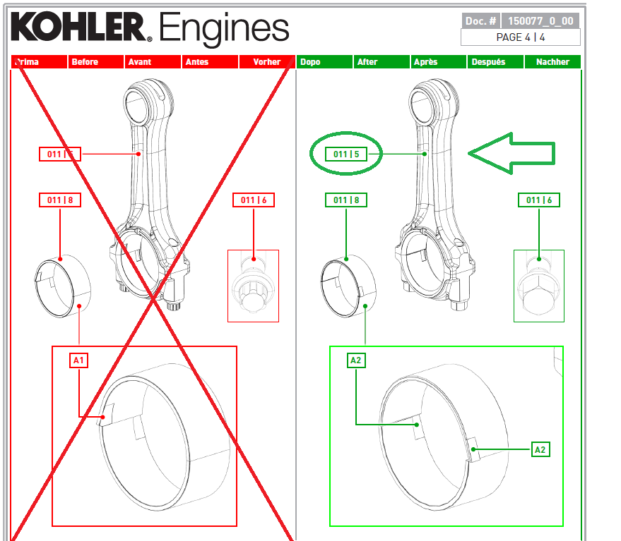 Bielle 1526302 LOMBARDINI 15LD400 15LD440 KD400 KD420 KD440 nouveau modèle (n° > 4513101462)