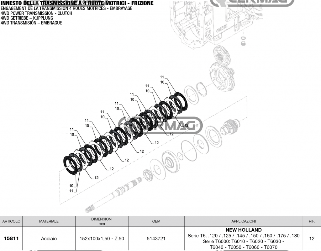 Anneau Embrayage NEW HOLLAND OEM 5143721 / 152x99x1,5 ; 50 dents