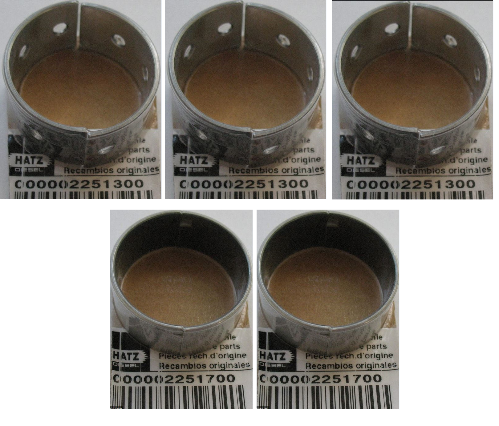 Lot de 3x coussinets banc HATZ 02251300 + 2x coussinets bielle HATZ 02251700 - Moteur HATZ 2G30 & HATZ 2G40