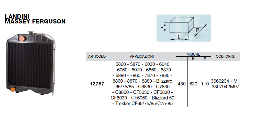 Radiateur 12787 pour LANDINI - MASSEY FERGUSON 3666234M1 3307942M97