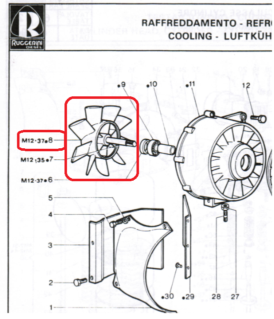 ED00968R0070-S Helice soufflerie refroidissement RUGGERINI CRD100 RP170 CRD951 RP178