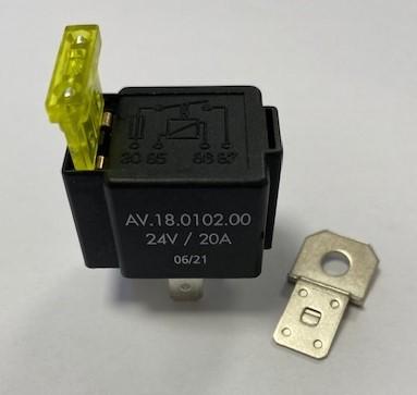 RELAIS ON-OFF 24V-20A AVEC FUSIBLE DE PROTECTION ET ÉQUERRE DE FIXATION - COBO AV.18.0102.00 / AV18010200
