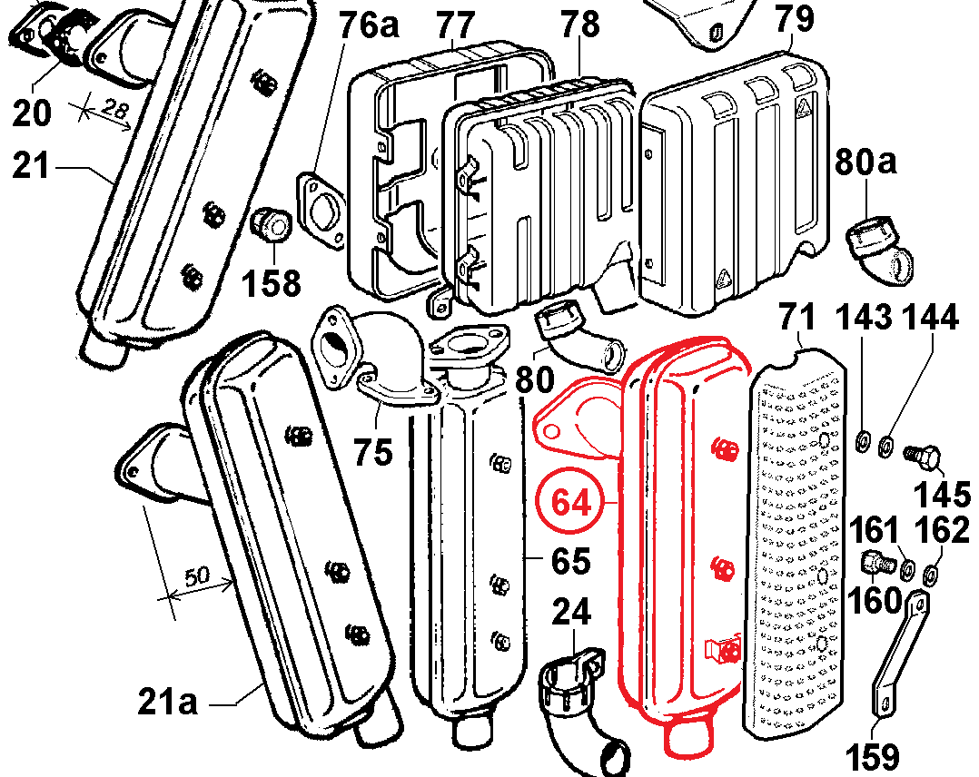 Pot échappement 5460450 LOMBARDINI LDW903 LDW1003 KDW1003 LDW1204 LDW1404 KDW1404 KOHLER ED0054604500-S
