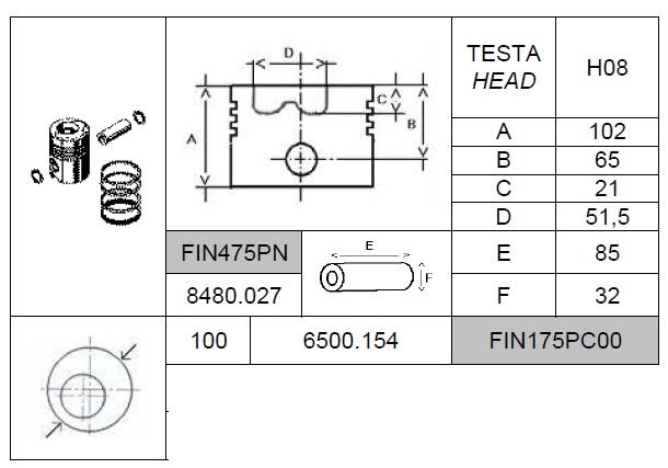 Piston complet 5LD825-2 5LD825-3 5LD825-4 LDA830 LDA832 LDA833 LDA833 5LD824-3/B LOMBARDINI Ø100mm 6500154 - FIN175SL00 ED0065001540-S