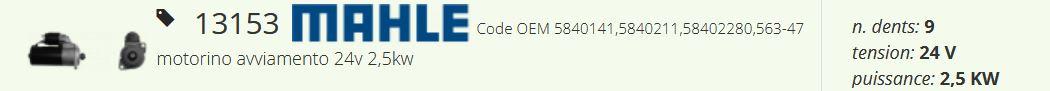 Demarreur 24V 2,5kw 9 dents CERMAG 13153 LOMBARDINI 5840211 ED005802110-S KOHLER Ex. 5840141 LOMBARDINI 6LD400 12LD475-2 12LD477-2 25LD330-2 25LD425-2 RUGGERINI