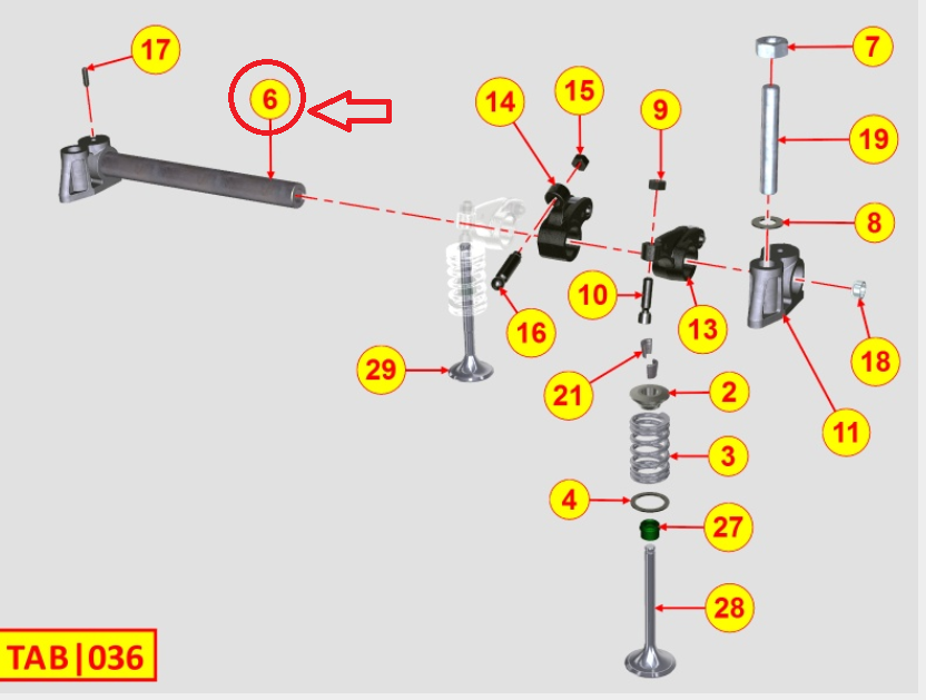 Axe culbuteur 6045085 LOMBARDINI LDW502 LDW602 LDW702 KOHLER KDW502 KDW702 ED0060450850-S