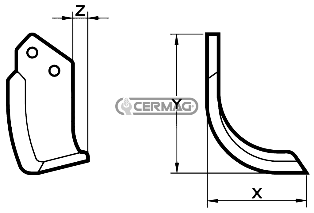 Couteau droit GOLDONI Fresa 19 OEM 00014191 /  Diamètre du trou 10.5 mm Entraxe 70 mm Plat 40x6 mm