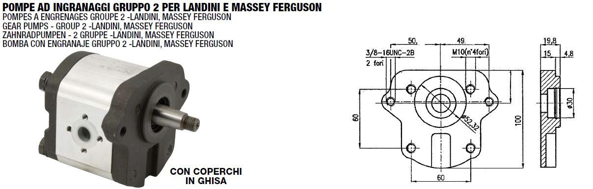 Pompe hydraulique groupe 2 adaptable pour LANDINI et MASSEY FERGUSON 5860-5870-6060-6070 - ADVANTAGE 3Cyl.55-60 - FRUTTETI 5560-6060 - VIGNETI 55-60 - REX 60 - BLIZZARD 50-60 - TREKKER 55-60 / CERMAG 83195 / 3533910M91