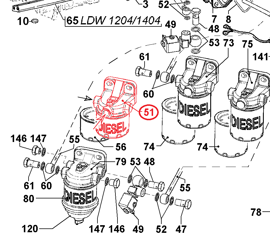 Filtre gasoil complet 15LD225 15LD315 15LD350 FOCS LDW502 LDW602 LDW702 LDW903 LDW1204 LOMBARDINI [3730073]