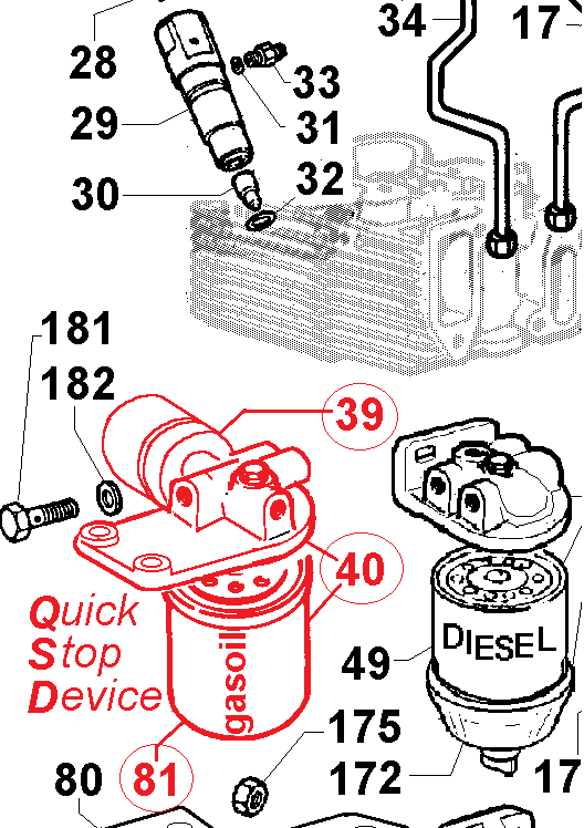 Dispositif d'arret QSD 9LD561-2 9LD625 - 9LD626-2 12LD435-2 12LD475-2 LOMBARDINI (Filtre Gasoil + Electrovanne) 3440055 / ED0034400550-S