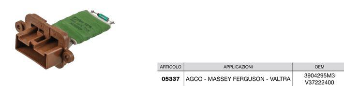 Resistance JOHN DEERE / MASSEY FERGUSON / VALTRA / AGCO - CERMAG 05337 - OEM 3904295M3 / V372224003 / V37222400