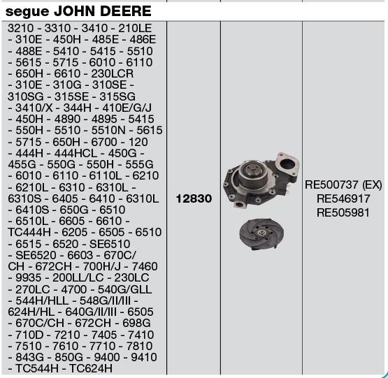 Water Pump CERMAG 12830 OEM JOHN DEERE RE500737 RE546917 RE505981