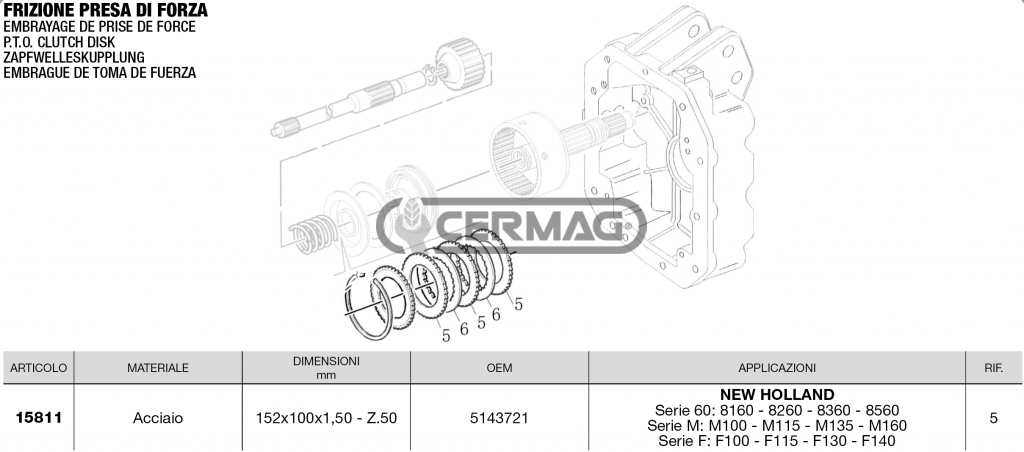 Anneau Embrayage NEW HOLLAND OEM 5143721 / 152x99x1,5 ; 50 dents