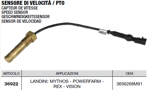 Capteur de vitesse OEM 3656268M91 LANDINI : MYTHOS - POWERFARM - REX - VISION / CERMAG 36922