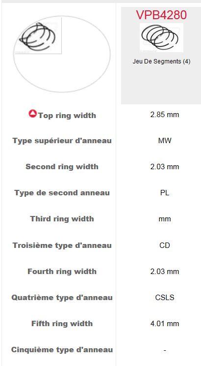 Jeu segments MWM D226.3 D226.3.2 D226.4 D226.4.2 TD226.4.2 / VPB4280 - 7701201835 (Renault) A-7701201835 (A & I)