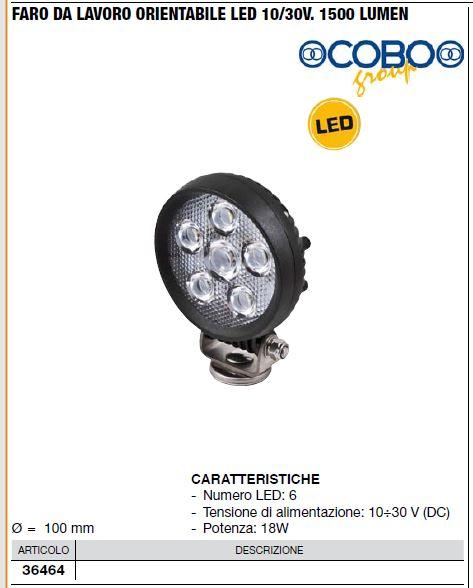 Phare de travail orientable - LED 10/30V. 1500 LUMEN - Marque COBO - CERMAG 36464