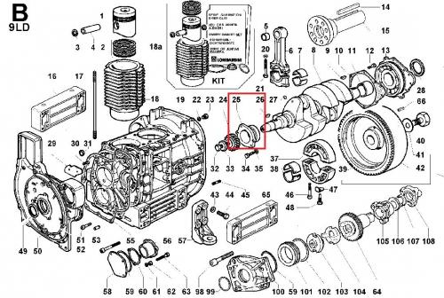Support vilebrequin 9LD561-2 9LD625-2 9LD626-2 10LD400-2 12LD435-2 12LD475-2 LOMBARDINI (coté distribution) 8675324 - Ex. 8675266