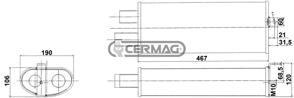 Pot Echappement CERMAG 13346 GOLDONI OEM 00037766 / GOLDONI 3000 star - 3000 Star V - 3080 - Energy - Quasar - Star 100 - Star 50/70 - Star 90 - Star quadrifoglio