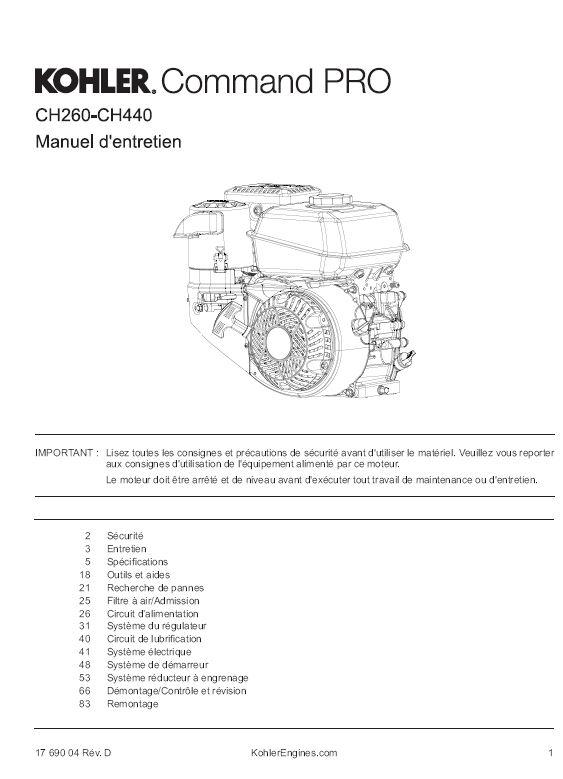 Téléchargement du manuel entretien réparation KOHLER CH260-CH440 (fichier PDF)