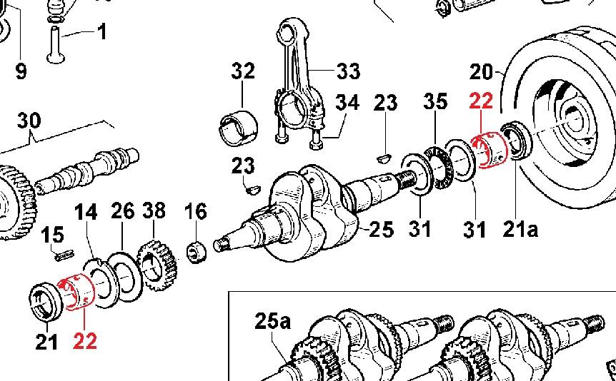 Coussinet Banc Vilebrequin ED00311R0190-S ; 31119 Ex. 311R016 / ED00311R0160-S / RY85 RY100 RY101 RY120 RY121 RY125 RUGGERINI 15LD500 LOMBARDINI