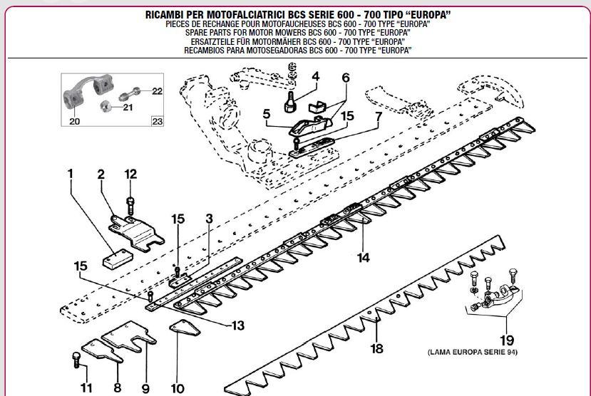 Pieces de rechange pour motofaucheuses BCS 600 - 700 type "Europa"