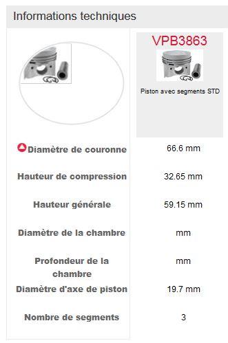 Piston avec segments VPB3863 / KUBOTA 16871-21772 - KUBOTA B7300HSD moteur KUBOTA D722-D10SP / KUBOTA B7400HSD moteur KUBOTA D722