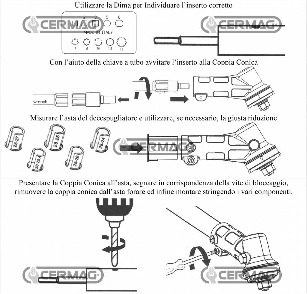 Couple conique universel - rechange pour tête de débroussailleuse de jardin - CERMAG 27485