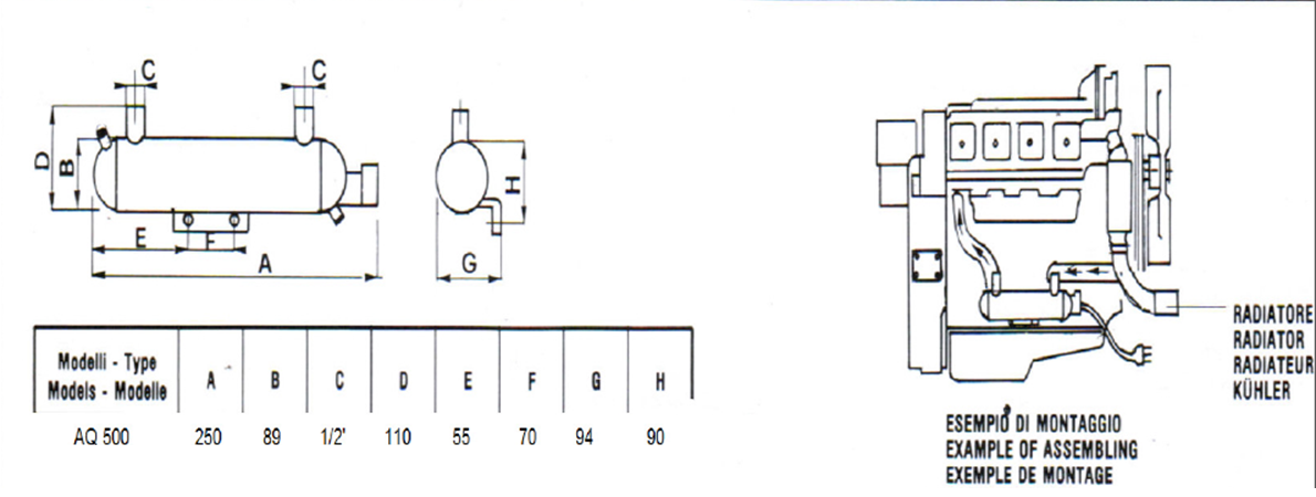 Rechauffeur eau Tout types moteurs / Groupes Electrogénes MGPAQ500 (1200500)