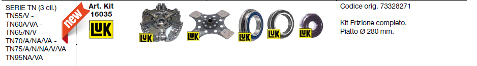 Kit embrayage complet  Ø280mm LUK 73328271 FIAT RUOTE NEW HOLLAND Série TN (3cyl) TN55 TN60TN65TN70 TN75 TN95