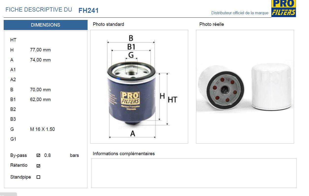 Filtre hydraulique FH241 / Equivalent à UFI 23.142.01