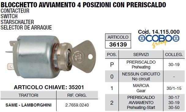 Contacteur COBO 14.115.000 - SAME - LAMBORGHINI 2.7659.0240