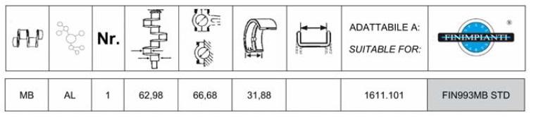 Coussinet Banc Central SLANZI DVA1500 DVA2200 DVA2900 - FINIMPIANTI FIN993MB STD - 1611101 - 1611.101 - ED0016111010-S - 9611611101