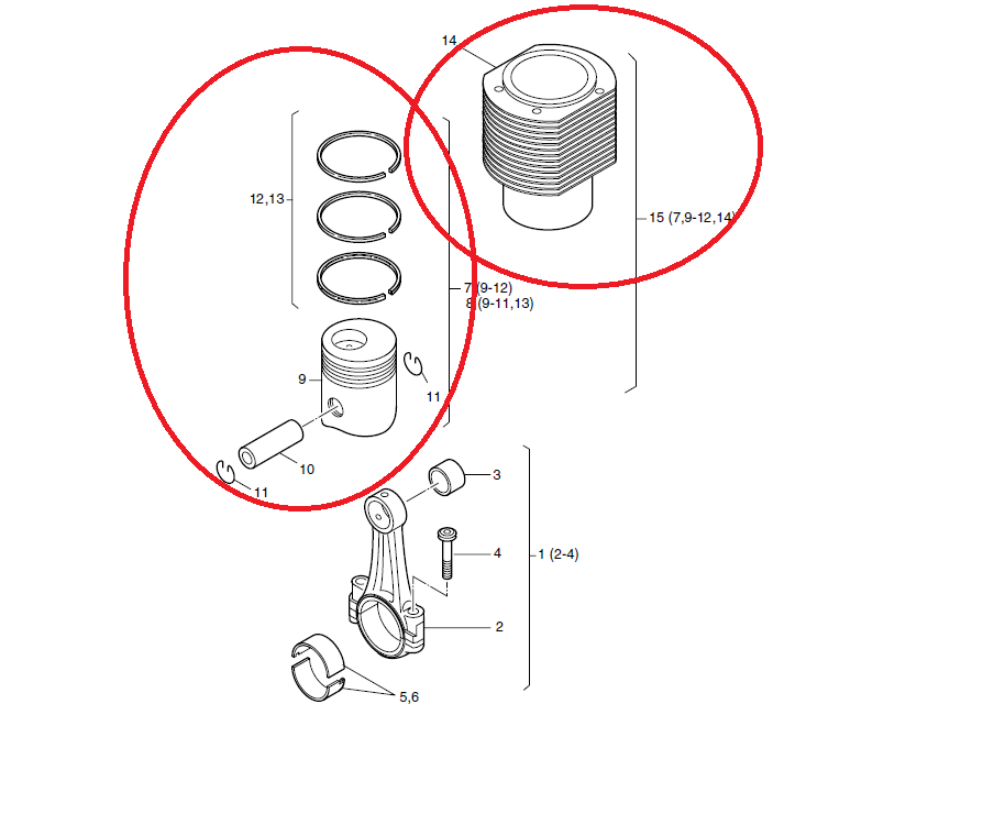 Kit Cylindre + Piston HATZ 2L41C 3L41C 4L41C 2M41 3M41 4M41 - HATZ 01807000 (piston HATZ 00001380601 - segments HATZ 00001376100)
