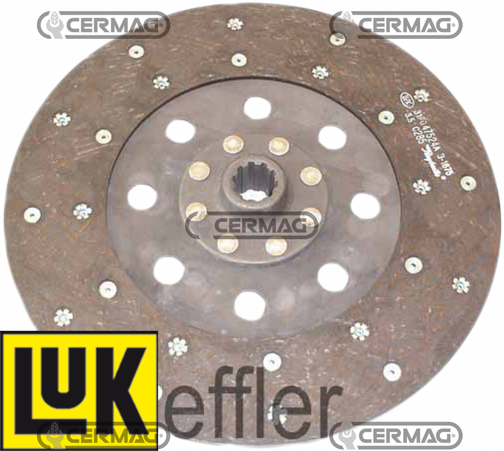 Disque embrayage MASSEY FERGUSON OEM 1424135M91 1424135M94 LUK 328008316 LANDINI 1424135M93 / Ø280x165x3 10 cannelures Ø25x22