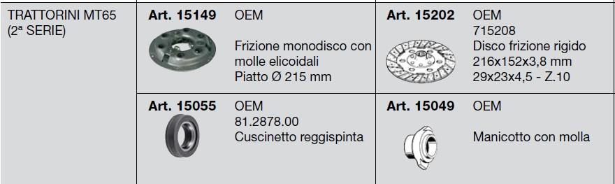 Kit embrayage FERRARI Trattorini MT65 (2e serie) - Mecanisme 15149 + Disque 15202 (FERRARI 715208) + Roulement 15055 (FERRARI 81.2878.00) + Butee 15049