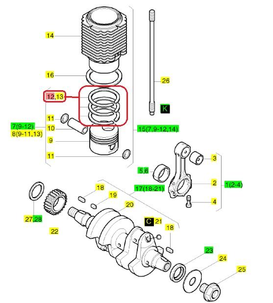 Jeu segments HATZ 2G40 HATZ 01240301 / HATZ 000001240301 - SEGMENTS Ø92mm 2mm 2mm 3,50mm