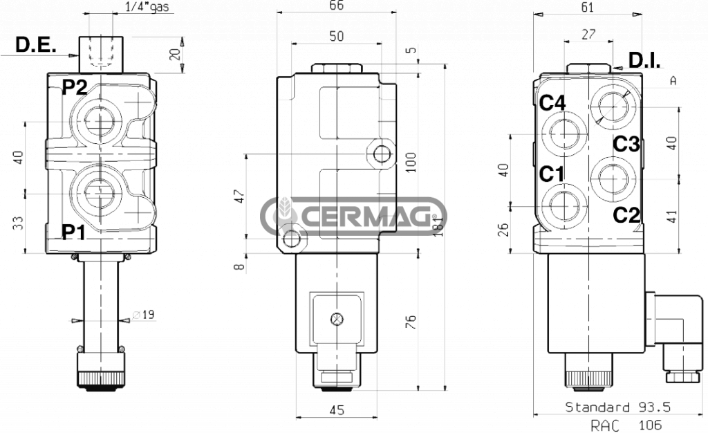 Selecteur eléctrico 6 voies série VS161 Raccord 3/8" Gas Tension 12 V - REXROTH A Bosch Company