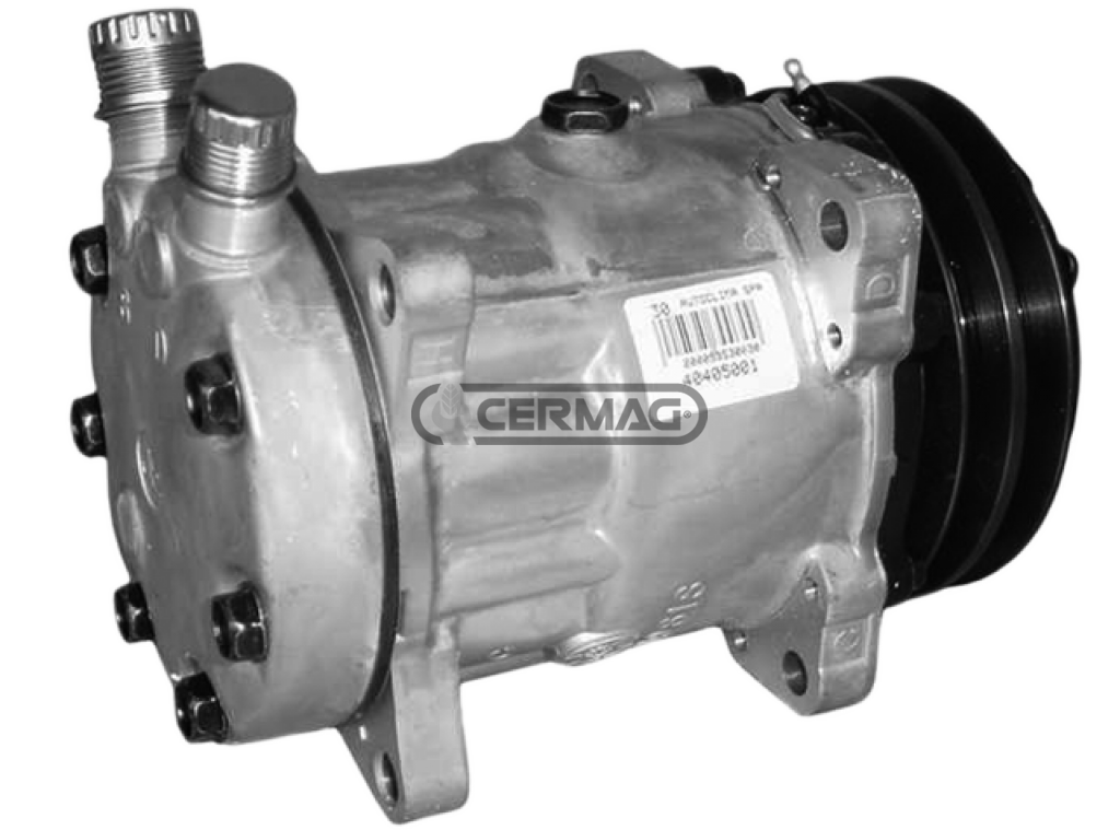 Compresseur climatisation 24V CERMAG 05283 - CASE NEW HOLLAND 12304999 JCB (compresseur Sanden SD7H15 - Poulie Ø125mm 2 gorges type A 24V)