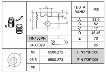 Piston 9LD625-2 9LD626-3 11LD625-3 LDA625-3 RUGGERINI SP420 Ø95.00 ou 95.50 LOMBARDINI 6500272 ED0065002720-S / ED0065002730-S FIN173PC00