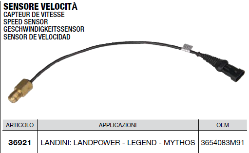 Capteur de vitesse OEM 3654083M91 LANDINI : LANDPOWER - LEGEND - MYTHOS / CERMAG 36921