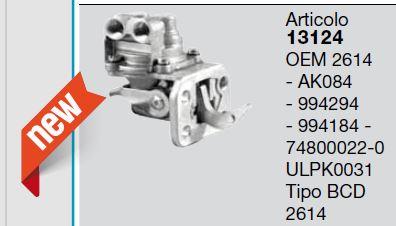 Pompe Alimentation pour PERKINS 3.152 - OEM PERKINS ULPK0031 2614 - AK084 994294 994184 74800022-0 BCD Corona 2614