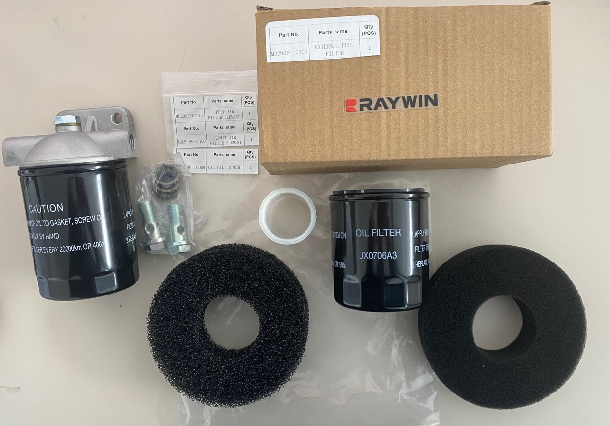 Kit filtration moteur RAYWIN RSA292 - Filtre huile JX0706A3 + MD168F-10008 ; MD292F-09200 + Filtre gasoil CX0708 MD292F-10300 + Elements filtre air MD292F-07107 + MD292F-07108