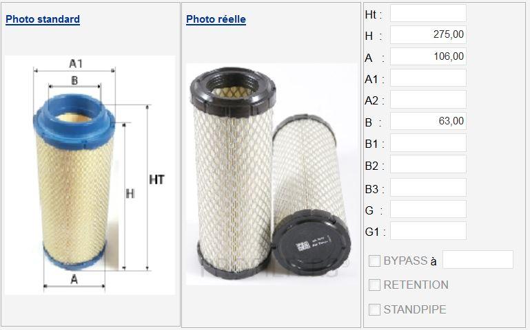 Filtre air DA2255 - KOHLER 25 083 01-S - MANN C1196/2 - CATERPILLAR 146-7472 - BOCAT 6672467 - YANMAR 119808-12520 / 129619-1252