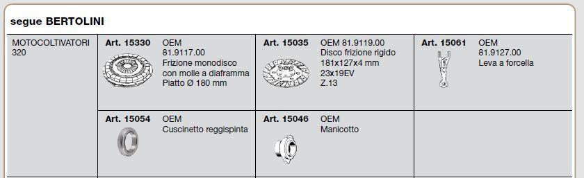 Kit Embrayage BERTOLINI Motocoltivatori 320 (Mecanisme 15331 OEM 81.9117.00 + Disque Embrayage 15035 OEM 81.9119.00 + Fourchette 15061 OEM 81.9127.00 + Roulement 15054 + Butée 15046)